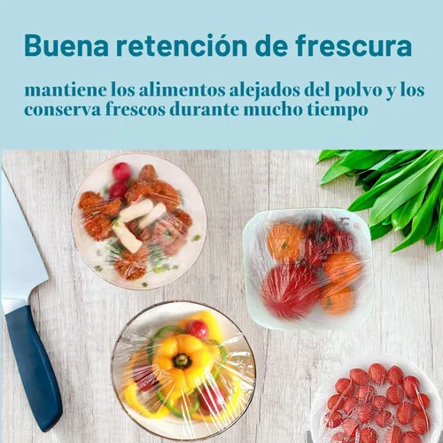 Vista 2 de 200 piezas de fundas elásticas reutilizables para cuencos, cubiertas de plástico para alimentos con bordes elásticos, tapas de cuenco estirables