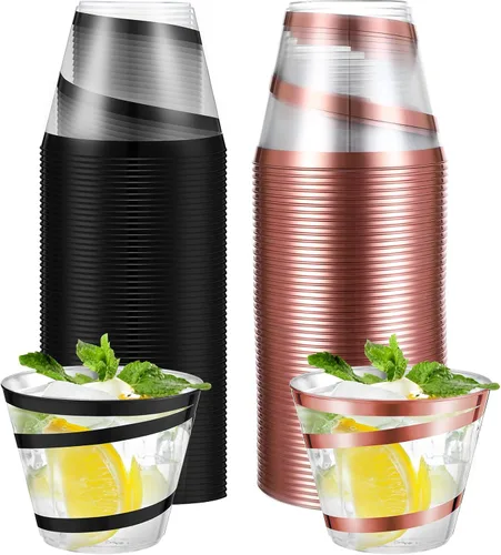 Vista 26 de Gejoy Vasos de plástico con borde de 9 onzas, vasos desechables para beber vino, vasos de graduación transparentes y elegantes para suministros