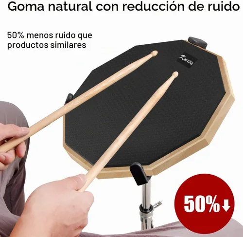 Vista 4 de Horse Almohadilla de práctica para tambor, kit de almohadillas de ejercicio para batería de doble cara de 12 pulgadas, dispositivos de soporte