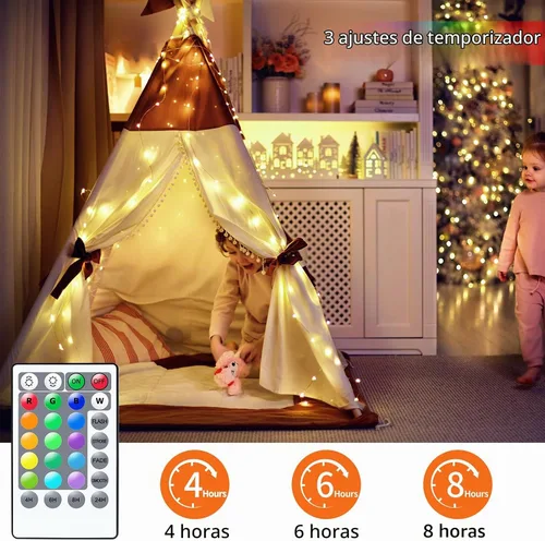 Vista 3 de StarryEver Guirnalda de 100 luces LED de 33 pies, funciona con pilas, paquete de 2 cadenas de luces de 16.5 pies que cambian de color con Varios