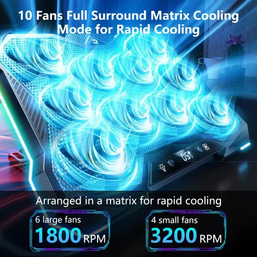 Vista 2 de G-STORY Almohadilla de enfriamiento para laptop para juegos, enfriador de laptop con 10 potentes ventiladores turbo para computadora portátil de 12