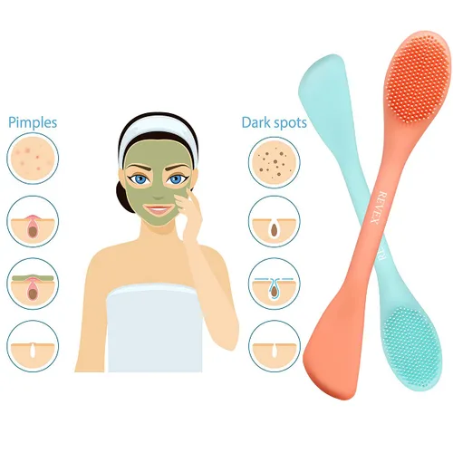 Vista 4 de REVEX Aplicador de máscara facial de silicona, limpiador facial, exfoliante de poros, 2 cepillos de limpieza de poros, cepillos de limpieza facial