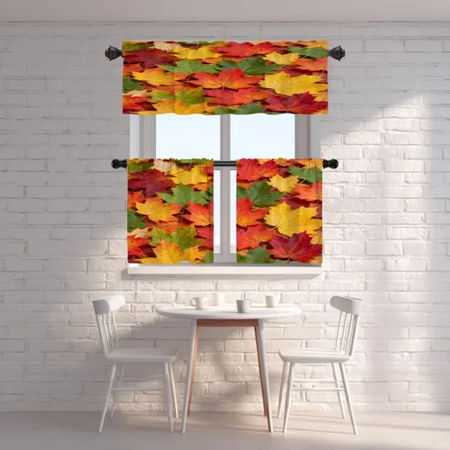 Vista 47 de Shrahala Orange Autumn Autumn Blackout Curtain Tiers, Fall Kitchen Valance Light Blocking Tier Drapes with Rod Pocket, 2 Pack 26 X 24 in