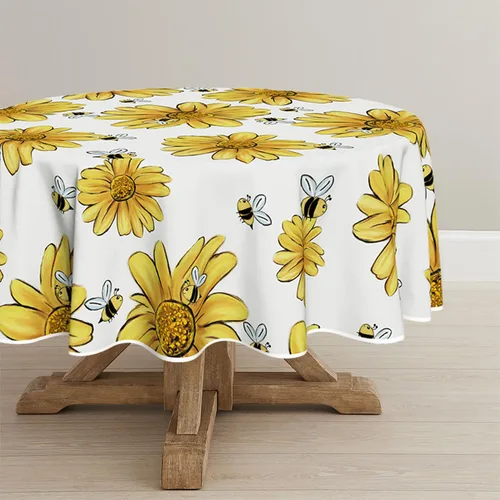 Vista 9 de Horaldaily Mantel de verano de 52 x 70 pulgadas, diseño de girasol amarillo, abejorro, negro, otoño, lavable, para fiesta, picnic, decoración de cena