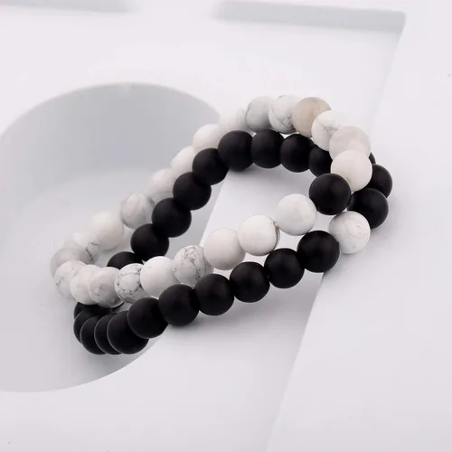 Vista 3 de CNLQ - Pulseras de larga distancia para parejas, regalo a juego, ágata mate de 0.315 in, cuentas de piedra (rojo elástico)