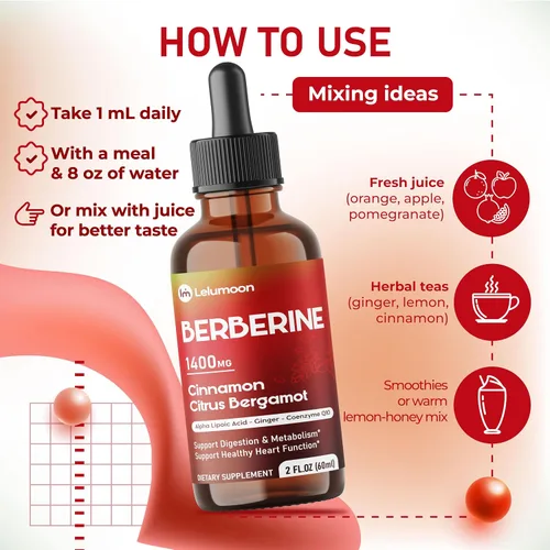Vista 6 de Ultra Berberina 1400 mg con canela, bergamota cítrica, ALA y CoQ10 - Apoya la digestión, el metabolismo y la función cardíaca - Fabricado