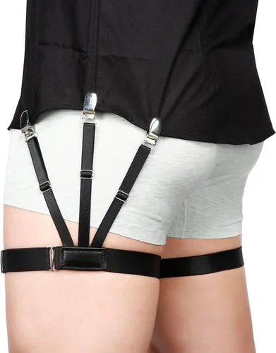 Vista 7 de Mens Shirt Stays Upgrade Adjustable Elastic Garter Military Shirts Holder with Non-slip Locking Clamps Beige