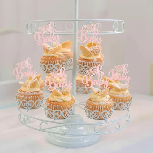 Vista 4 de Gyufise 24 piezas de decoración de mariposa rosa claro con purpurina Oh Baby Butterfly - Decoración de mariposa para baby shower Girl - Suministros
