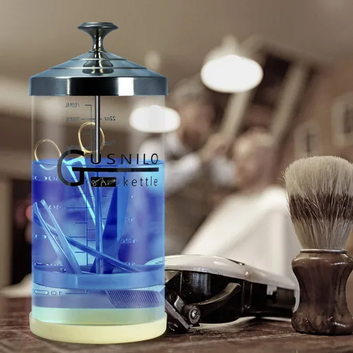 Vista 7 de Tarro desinfectante de peluquero (30 onzas) con bandeja de acero inoxidable, ideal para spa, salón y herramientas de uñas 30oz
