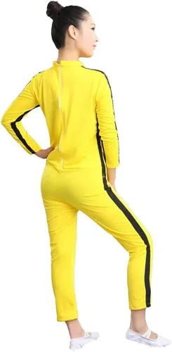 Vista 3 de ALFEEL Disfraz de una pieza para adultos y niños uniforme amarillo de kungfu disfraz de Halloween