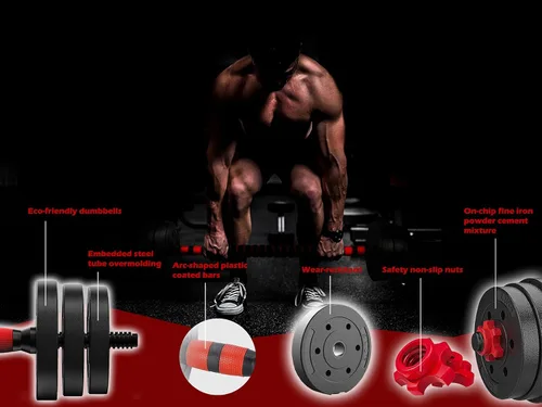 Vista 4 de Juego de mancuernas ajustables de 44 libras, mancuernas de peso libre con barra de conexión utilizada como barra, para hombres y mujeres, gimnasio