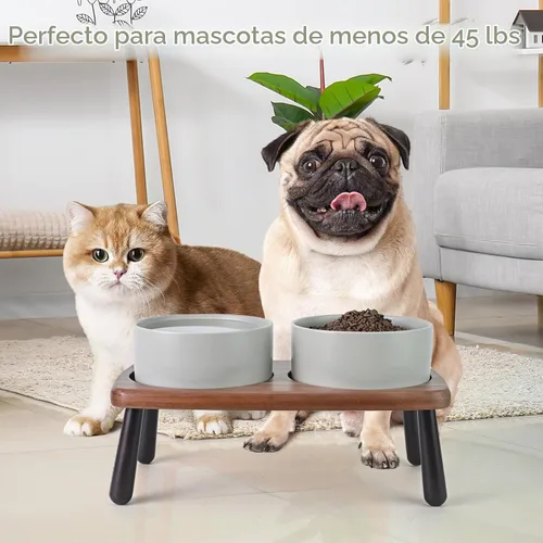Vista 7 de SPUNKYJUNKY Cuencos elevados de cerámica para perros con soporte de bambú de acacia, juego de cuencos de agua y comida para perros y gatos de 6.1