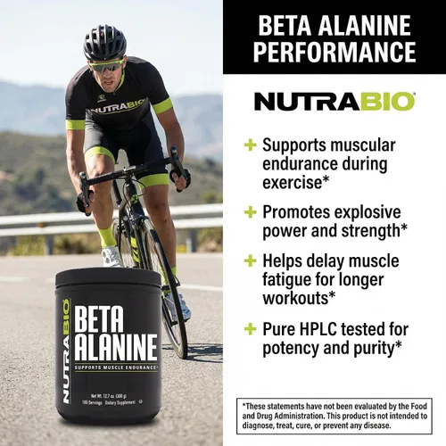 Vista 4 de NutraBio Beta Alanine Suplemento en polvo para pre-entrenamiento, 12.70 oz
