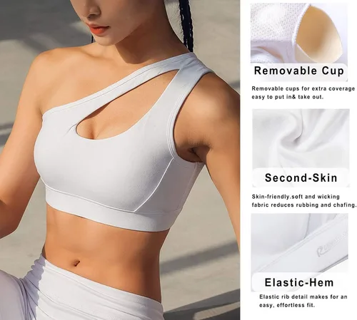 Vista 5 de RUNNING GIRL Sujetadores deportivos de un hombro para mujer, con correa izquierda, para yoga, lindos sujetadores cortos de soporte medio