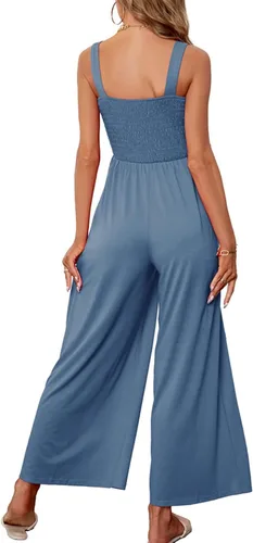 Vista 2 de Lu's Chic Enterizo para mujer, cuello en V, camisola de verano, bohemio, sin mangas, casual, playa