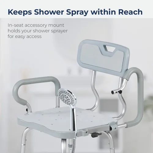 Vista 5 de Drive Medical PreserveTech - Silla de ducha giratoria de 360 grados con brazos y respaldo, color gris