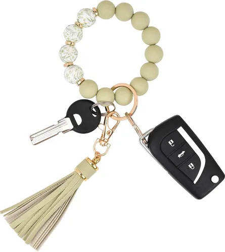 Vista 16 de BAOSIWA Pulsera de cuentas de silicona, llavero de pulsera, cadena para mujer, con borla de cuero Negro