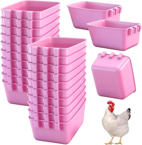 Vista 10 de Maxdot - 20 tazas alimentadoras de agua de pollo de 16 onzas, color azul Tazas colgantes para paloma, conejo, jaula de aves de corral, plástico