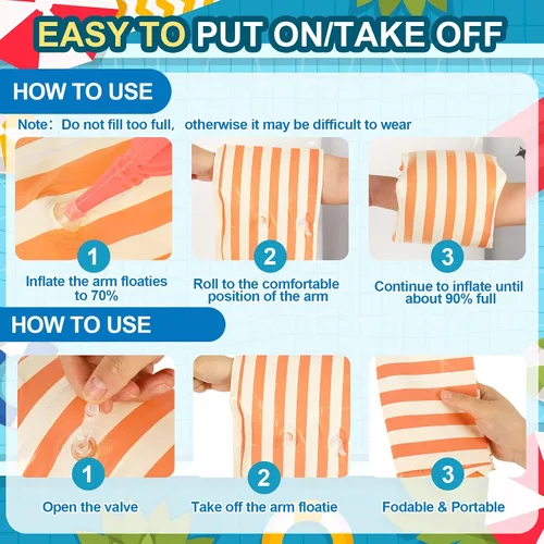 Vista 4 de FYSUIMU 6 flotadores inflables a rayas para piscina, anillos de natación, flotadores de brazo de piscina de PVC para adultos, decoración hawaiana