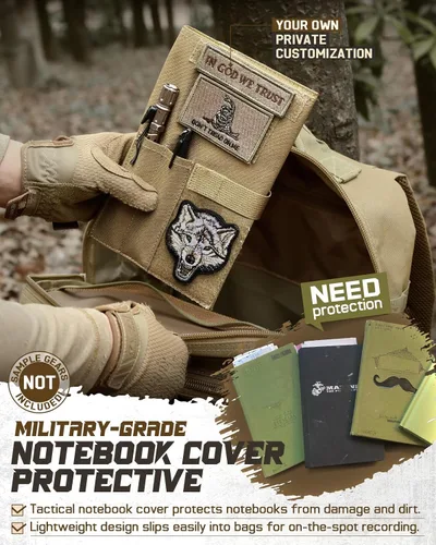 Vista 5 de Funda táctica para libro de registro militar de 5.5 x 8 pulgadas, soporte protector de libro verde, funda desmontable para cuaderno de campo