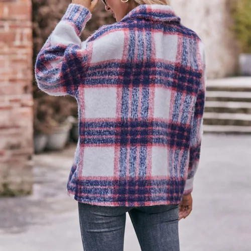 Vista 8 de oelaio Plus Size Winter Coats for Women Plaid Flannel Shacket Jacket Lapel Collar Jacket Ladies Comfy Gifts for Teen Girls
