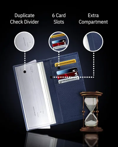 Vista 4 de Funda de cuero genuino para hombres y mujeres Funda para libro de cheques para duplicar cheques, billetera RFID