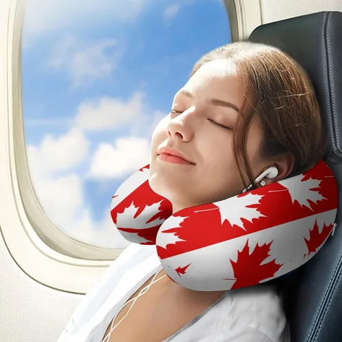 Vista 3 de Almohada de cuello de hoja de arce canadiense, almohada lavable suave en forma de U para viajes de oficina en casa