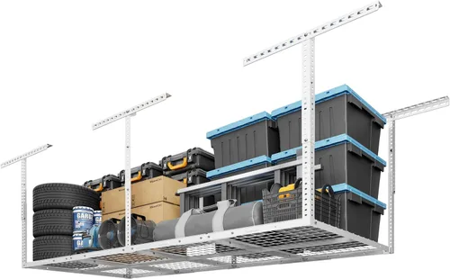 Vista 17 de FLEXIMOUNTS Estante de almacenamiento de techo de garaje de 3x8, sistema de organización de garaje ajustable, metal resistente, capacidad