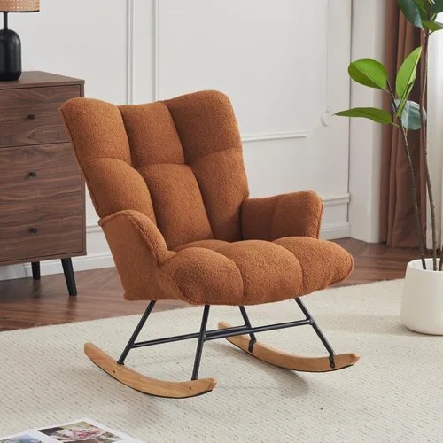 Vista 12 de SAETSFEG - Mecedora tapizada estilo osito de peluche para cuarto de bebé, con respaldo alto, silla de columpio con asiento acolchado, cómoda silla
