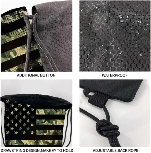 Vista 3 de D-WOLVES Bolsas de gimnasio unisex con cordón de bandera estadounidense con bolsa de camuflaje para deportes, mochila con compartimento