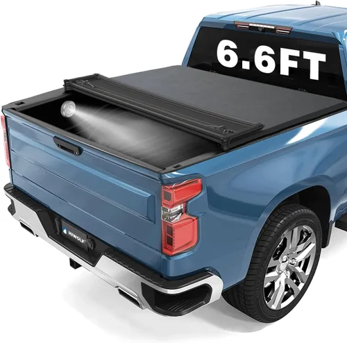Vista 14 de cubierta desmontable de cuatro pliegues para plataforma de camioneta, compatible con Silverado/Sierra 2007-2013 1500, 07-14 2500 HD 3500 HD