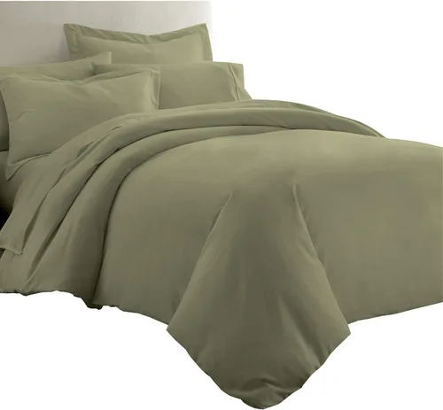 Vista 6 de Royal Tradition Juego de ropa de cama de viscosa de bambú sólido de 7 piezas, funda de edredón y fundas de almohada con sábanas, color beige