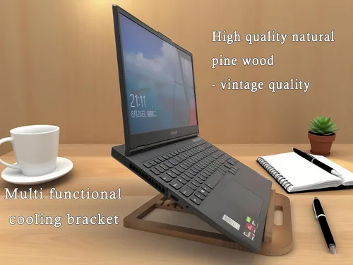 Vista 5 de Soporte de madera para computadora portátil para escritorio y madera, estilo portátil, plegable y ajustable ergonómico, soporte para libros