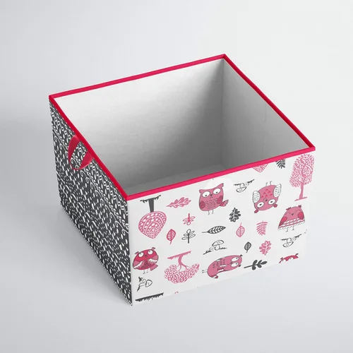 Vista 3 de Bacati Owls - Caja de almacenamiento de algodón para niñas, color rosa y gris