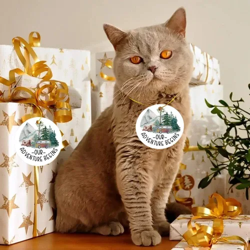 Vista 3 de Primer adorno de Navidad, recuerdo rústico con tienda de campaña y árbol verde, 2021, 1ª aventura de Navidad, regalo de boda para parejas recién