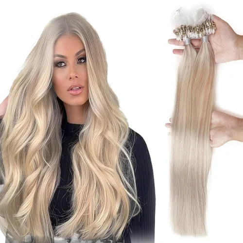 Vista 23 de Extensiones de cabello humano microlink de 16 pulgadas, extensiones de cabello natural suave de microcuentas, color #1 negro azabache, 100% cabello