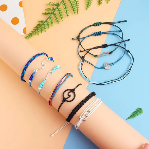 Vista 3 de Long tiantian Pulseras onduladas para adolescentes y niñas bonita cuerda trenzada bohemia pulsera para playa océano para mujer regalo de joyería