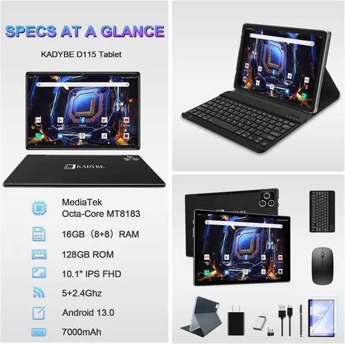 Vista 2 de Tablet 10.1 pulgadas Android 13 Tablets 2025 Últimas tabletas Android 128GB ROM+16GB RAM (8+8 Virtual), tableta 2 en 1 con teclado, potente
