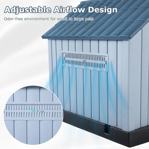 Vista 3 de LEMBERI Casa de perro de plástico impermeable duradera para perros de tamaño pequeño a mediano, caseta para perros para interiores y exteriores