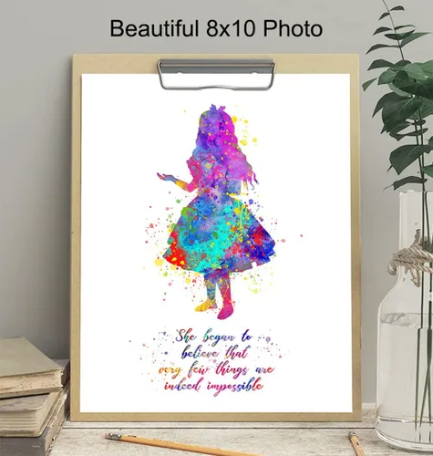 Vista 4 de Cita inspiradora – Impresión artística de pared del país de las maravillas de Alicia – Gran regalo motivacional – Póster de decoración de habitación