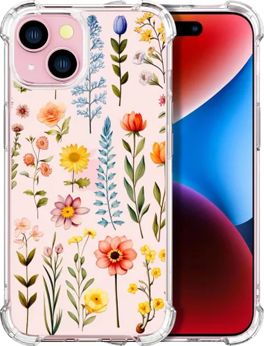 Vista 29 de Compatible con iPhone 14, funda transparente y bonita para mujeres y niñas, diseño floral, diseño floral femenino, funda para teléfono 14