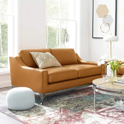 Vista 12 de Modway Arnés de sofá de cuero de 83.5" en gris con base de acero inoxidable