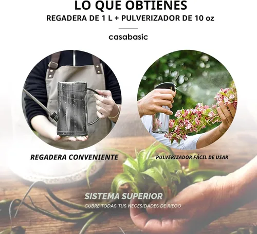 Vista 6 de Small Watering Can, Plant Water Can for Indoor Plants, Plant Waterer 1Liter Boquilla larga, para jardinería, flores, bonsái, plantas de interior Gris