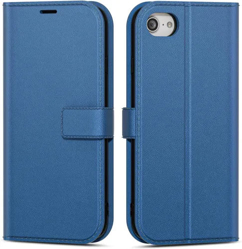 Vista 95 de oakxco Funda tipo cartera para iPhone SE 2022/2020/8/7 con soporte para tarjeta de crédito, funda magnética RFID delgada tipo libro con tapa