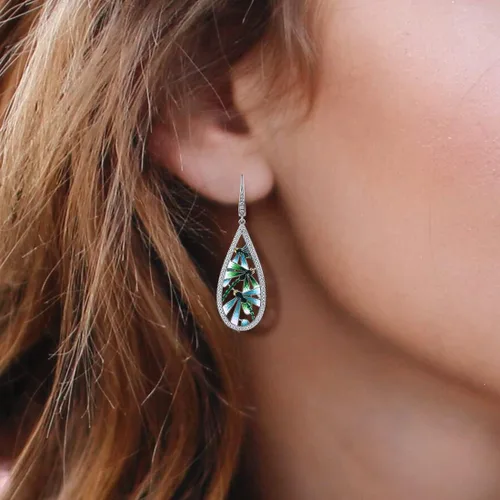 Vista 4 de Santuzza Aretes de plata de ley 925 con circonita cúbica esmaltada y libélula para mujer, Plata de ley Circonita cúbica, Circonia cúbica