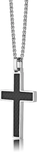 Vista 3 de Metro Jewelry Colgante de cruz de fibra de carbono atemporal para hombres en acero inoxidable de 24 pulgadas de largo, cadena de langosta, Metal