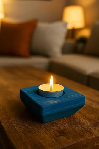 Vista 3 de Portavelas de madera para velas de té, 3.5 pulgadas, decoración del hogar de mesa (vela no incluida) (1, azul, barco)
