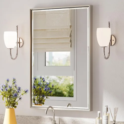 Vista 26 de Espejo de baño negro, espejo de baño biselado de 16 x 24 pulgadas para pared, espejo con marco negro antioxidante para decoración de baño, sala