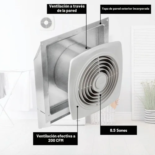 Vista 2 de Broan-NuTone 509 - Ventilador de ventilación a través de la pared, cubierta blanca, 200 CFM, 8.5 Sones, 8