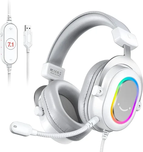 Vista 10 de FIFINE AmplGame H6 - Auriculares para juegos con cable de PC con micrófono, sonido envolvente 7.1, auriculares USB para computadora portátil